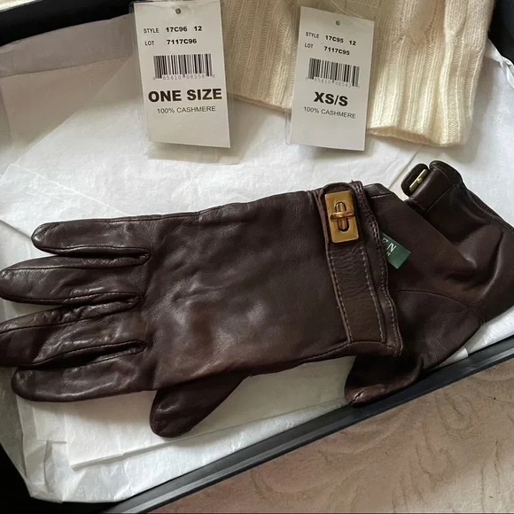 Ralph Lauren Cashmere Scarf, Hat, Leather Glove Gift Set - Picture 8 of 9